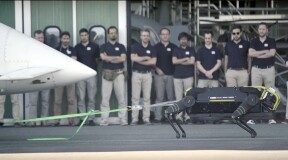 Робот-буксировщик HyQReal может передвинуть 3-тонный самолет