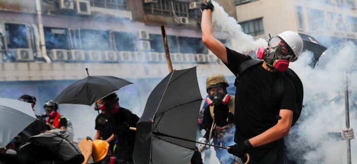 Протестующие Гонконга против системы распознавания лиц