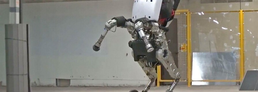 Handle from Boston Dynamics: robot with wheels and a suction arm