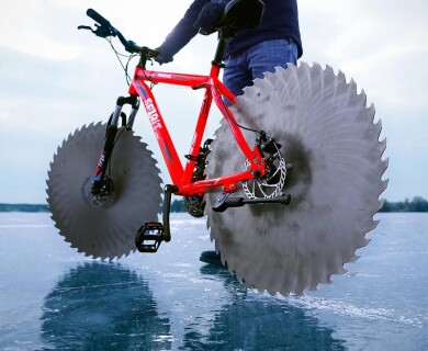 An amateur engineer has created a unique bike for cycling on ice