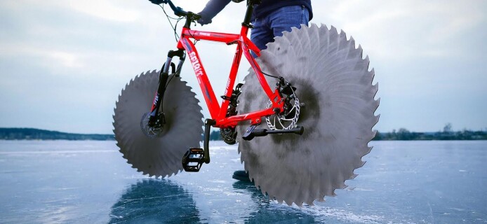 An amateur engineer has created a unique bike for cycling on ice