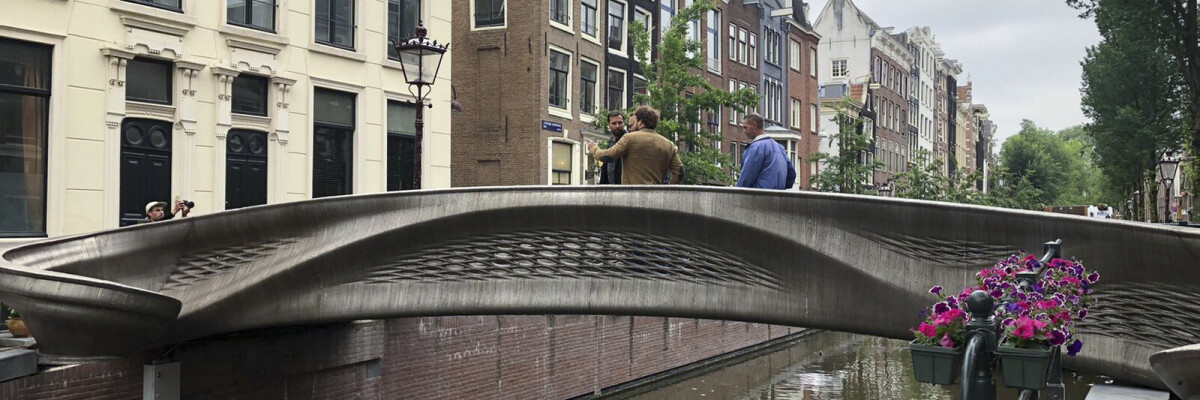 The world's first-ever 3D-printed bridge is constructed in the Netherlands