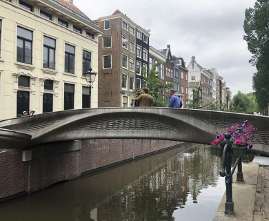 The world's first-ever 3D-printed bridge is constructed in the Netherlands